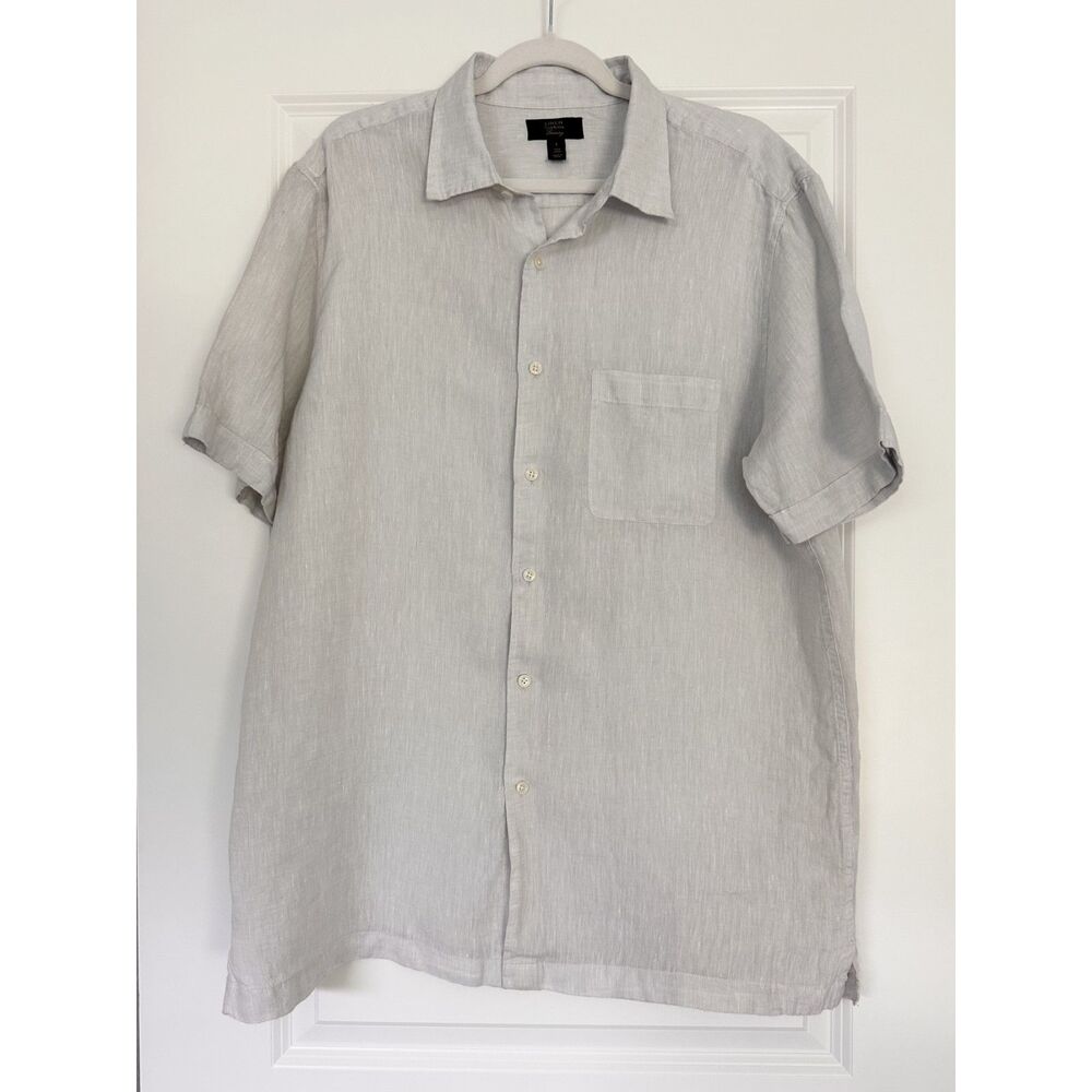Club Room Luxury 100% Linen Button Up Shirt Men’s Large Light Gray Coastal Beach